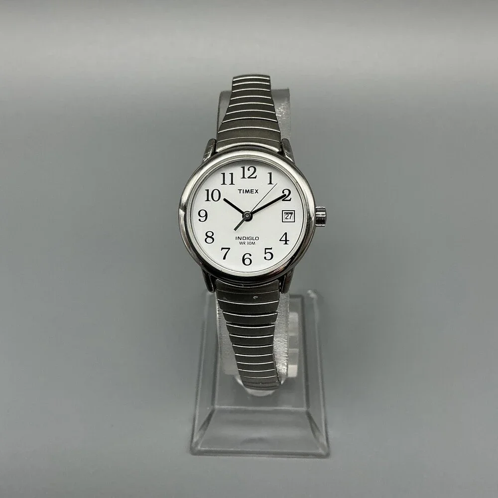 Timex Easy Reader Indiglo Womens Watch 25mm Silver Tone Stretch Band New Battery